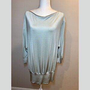 Badgley Mischka  Green Metallic Silver Zipper Neck Mini Dress Women’s Size M
